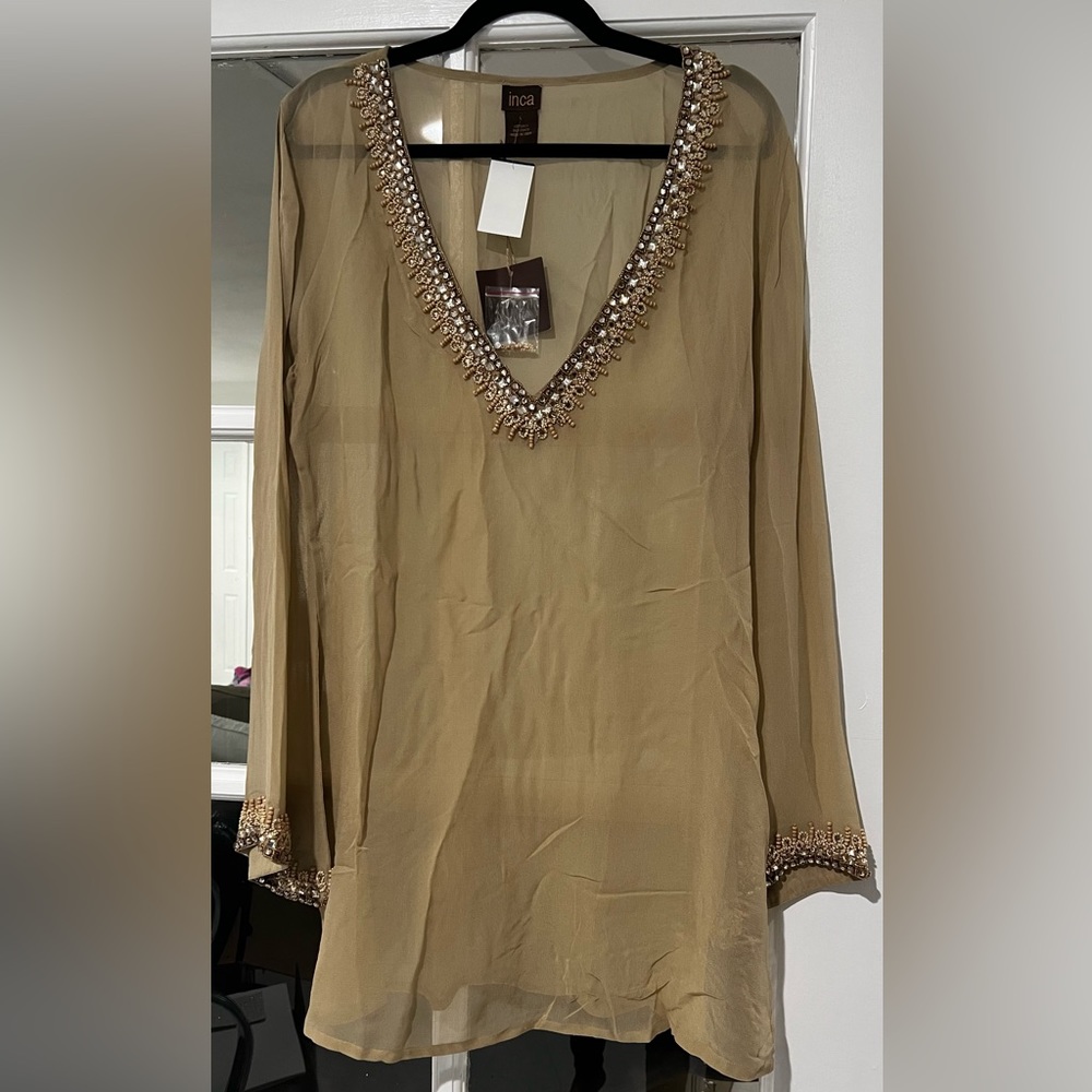 NWT INCA beaded sheer silk tunic